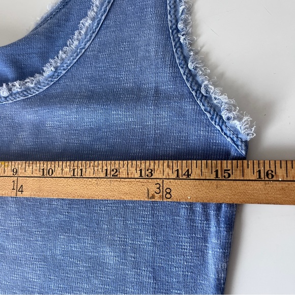 Made in Italy Blue Cotton Tank Frayed Edge Trim Soft Stretch Minimalist Top - Picture 6 of 7